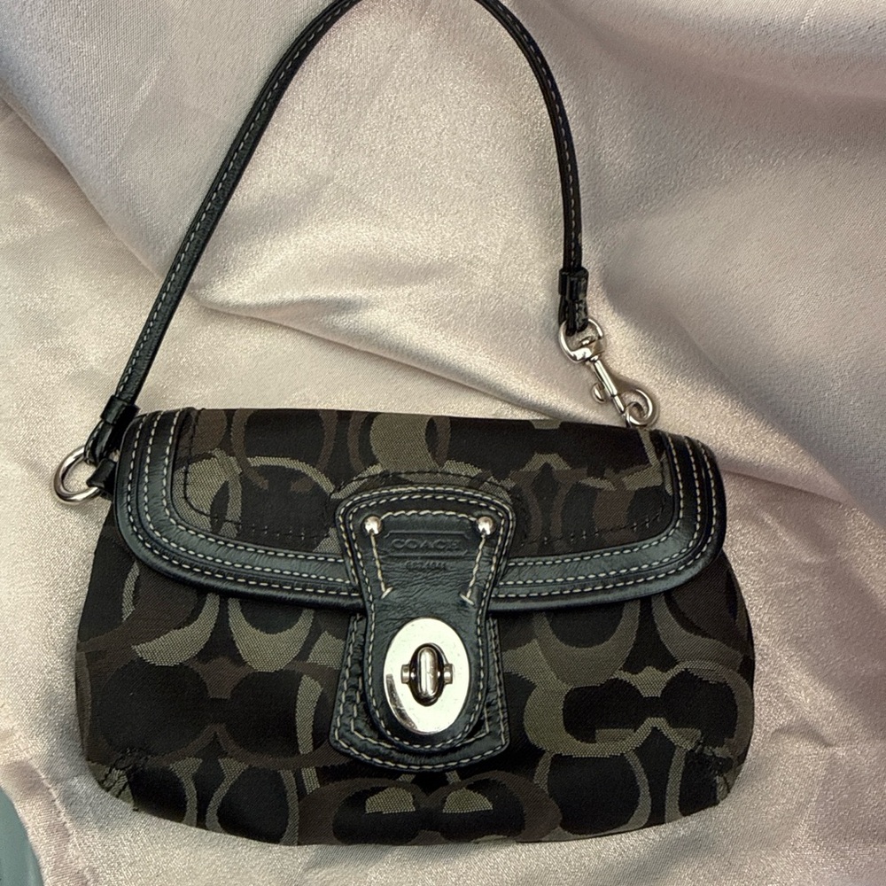 Coach Black and Brown Patterned Shoulder Bag